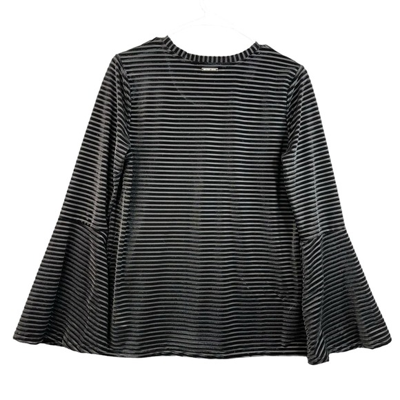 Michael Kors Women's Blouse Size Medium Black and Gray Striped Bell Sleeve - Picture 3 of 11
